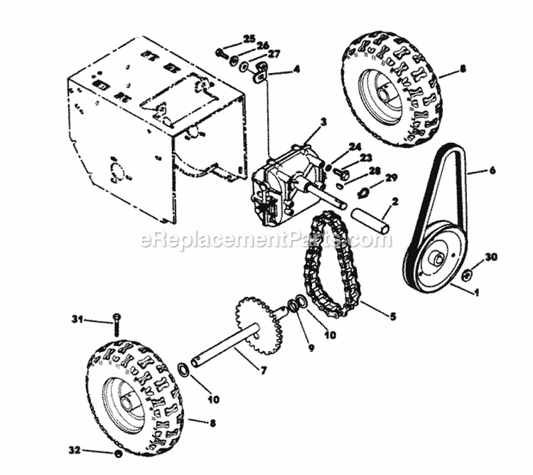 Wheel, Axle And Traction Drive Diagram and Parts List for 55383 800000001-899999999 - 1988 Lawn Boy Snow Blower